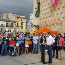 Albert Rivera, durante su intervención frente al Palacio del Infantado de Guadalajara. PÚBLICO