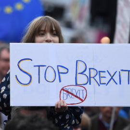 Manifestaciones contrarios al Brexit en una concentración en Belfast. - REUTERS