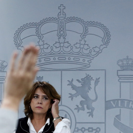 La ministra de Justicia, Dolores Delgado, durante la rueda de prensa celebrada tras la reunión del Consejo de Ministros. EFE/Javier Lizón