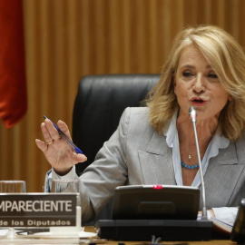 La presidenta interina del Consejo de Administración de la Corporación RTVE, Elena Sánchez, comparece ante la Comisión parlamentaria este 27 de octubre de 2022.