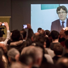 Puigdemont, en un vídeo para el partido Nueva Alianza Flamenca (N-VA) en Bélgica. EFE/STEPHANIE LECOCQ