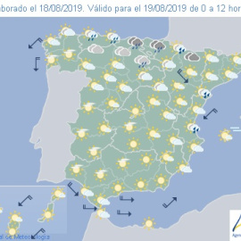 Mapa de las temperaturas este lunes 19 de agosto. / AEMET