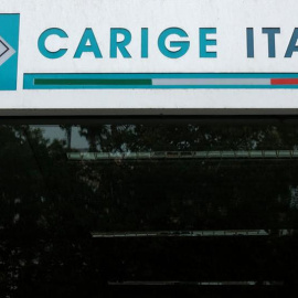 El logo de Banca Carige en una de sus sucursales en Roma. REUTERS/Max Rossi