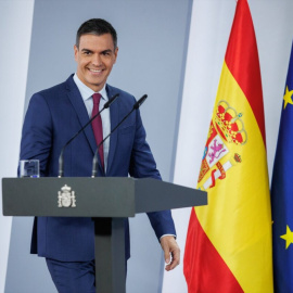 El presidente del Gobierno en funciones, Pedro Sánchez, en una rueda de prensa en Moncloa. — Europa Press / Alejandro Martínez Vélez