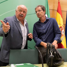 El consejero de Salud y Familias de la Junta de Andalucía, Jesús Aguirre, y el presidente de la Seimc, José Miguel Cisneros. / EFE