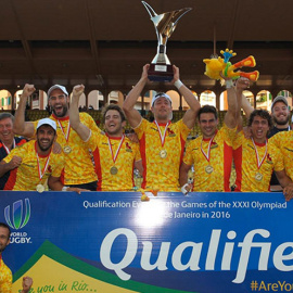 La selección española de rugby 7 celebra su clasificación para Río.