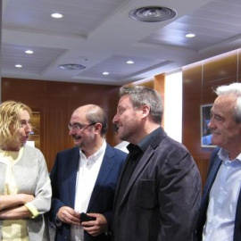 De izquierda a derecha, Echenique (Podemos), Luquin (IU), Lambán (PSOE), Soro (Cha) y Sada (PSOE). /Cortesaragon.es