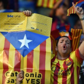 Imagen de un aficionado del Barcelona durante la final de la Champions.- EFE