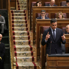 El presidente del Gobierno, Pedro Sanchez, responde a un pregunta de la oposición en una sesión de control al Gobierno en el Congreso de los Diputados. REUTERS/Susana Vera