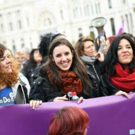 La portavoz de Unidos Podemos en el Congreso, Irene Montero, en la manifestación de Madrid contra la violencia machista. Foto: @AHORAPODEMOS / TWITTER