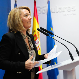 La expresidenta del PP de Asturies Teresa Mallada en la rueda de prensa donde anunciaba su dimisión, en Oviedo, a 2 de noviembre de 2022.