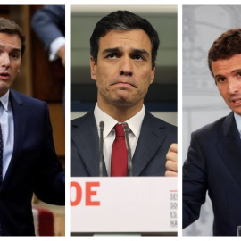 De izquierda a derecha: Albert Rivera, Pedro Sánchez y Pablo Casado. EFE