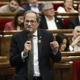 12/12/2018.- El presidente de la Generalitat, Quim Torra, durante una de sus intervenciones en la sesión de control al Govern en el Parlament tras la polémica con el Gobierno central por la seguridad en Cataluña ante las acciones de los CDR