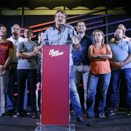 El cabeza de lista de En Comú Podem, Xavier Domènech, durante la rueda de prensa ofrecida  en Barcelona, para valorar los resultados del 26-J. EFE/Andreu Dalmau