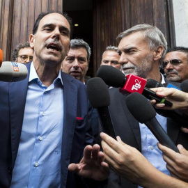 23/08/2019.- Los miembros del Partido Demócrata italiano, Andrea Marcucci, Andrea Orlando y Graziano Delrio, tras reunirse con los representantes del M5S el pasado viernes. EFE/EPA/Angelo Carconi