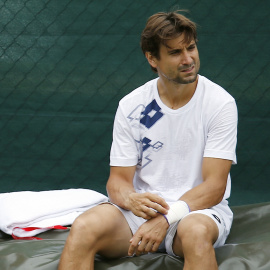 David Ferrer con molestias durante un entrenamiento previo a Wimbledon. /REUTERS