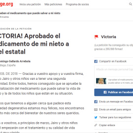 Post de agradecimiento de Domingo Gallardo en Change.org.