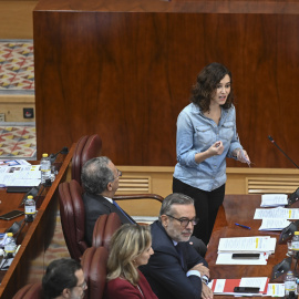 La presidenta de la comunidad de Madrid, Isabel Díaz Ayuso, este jueves en la Asamblea de Madrid.