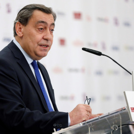 El fiscal general del Estado, Julián Sánchez Melgar, durante su intervención en un desayuno informativo en Madrid. EFE/ Chema Moya