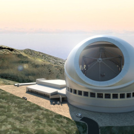 Representación artística del Observatorio TMT en el Observatorio del Roque de Los Muchachos en La Palma / Ingeniería M3