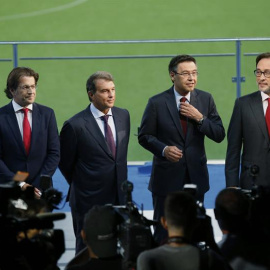 Los candidatos, comenzando por la izquierda: Toni Freixa, Joan Laporta, Agusti Benedito,  Agusti Benedito.