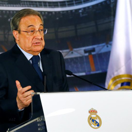 Florentino Pérez, durante la rueda de prensa. EFE/J.P.GANDUL
