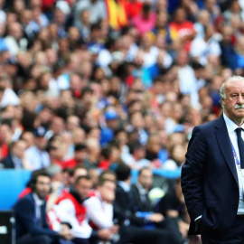 Del Bosque, durante el partido de España contra Italia en la Eurocopa. EFE/EPA/SRDJAN SUKI