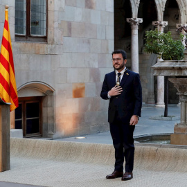 Pere Aragonès durante su toma de posesión en un acto institucional en el Palau de la Generalitat.