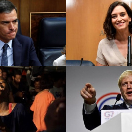 Pedro Sáncjez, Isabel Díaz Ayuso, una migrante rescatada por el Open Arms y Boris Johnson.