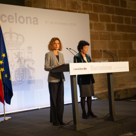 Imagen de la rueda de prensa posterior al Consejo de Ministros en Barcelona. EP