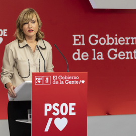 La portavoz de la CEF y ministra de Educación y FP, Pilar Alegría, ofrece una rueda de prensa en la sede del PSOE en Ferraz.