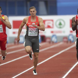 Bruno Hortelano, durante la prueba de 100 metros. EFE/Michael Kappeler