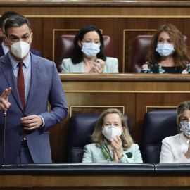 20/10/2021.- El presidente del Gobierno, Pedro Sánchez, interviene en una sesión de control al Gobierno en el Congreso de los Diputados. Eduardo Parra / Europa Press