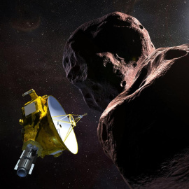Una reconstrucción de la sonda New Horizons llegando a Ultima Thule, una roca espacial a más de 6.000 millones de kilómetros de la Tierra.