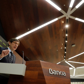 El presidente de Bankia, José Ignacio Goirigolzarri,durante su comparecencia ante los medios en la que presentó el Plan Estratégico 2018-2020 de la entidad. EFE/Juan Carlos Hidalgo