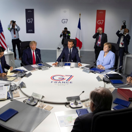Los líderes de los países del G-7 (Giuseppe Conte, de Italia; Shinzo Abe, Japón; Donald Trump, EEUU; Emmanuel Macron, Francia; Angela Merkel, Alemania; Justin Trudeau, Canadá; y Boris Johnson, Reino Unido), en la última cumbre en la localid