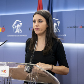 La portavoz de Unidos Podemos, Irene Montero, en una rueda de prensa en el Congreso / Podemos - Daniel Gago