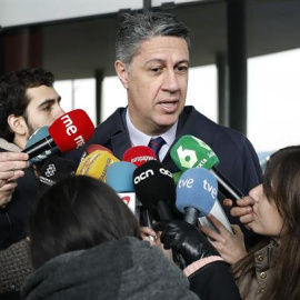 El president del PP català, Xavier García Albiol, en declaracions a la premsa abans de visitar el MWC. EFE / Andreu Dalmau