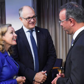 La ministra de Economía y Empresa, Nadia Calviño, antes de la reunión en Helsinki. - EFE