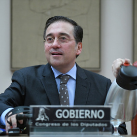 El ministro de Asuntos Exteriores, Unión Europea y Cooperación, José Manuel Albares, durante su comparecencia este lunes en la Comisión de Cooperación Internacional para el Desarrollo del Congreso de los Diputados.