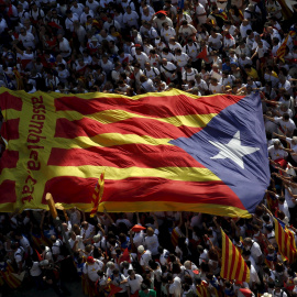 La bandera estelada sujetada por los participantes en la pasada Diada. REUTERS/Albert Gea