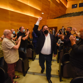 El líder d'ERC, Oriol Junqueras, entrant al Congrés Nacional del partit.