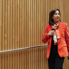 La ministra de Defensa, Margarita Robles, durante la Comisión de Defensa en el Congreso de los Diputados, a 25 de enero de 2024, en Madrid (España).