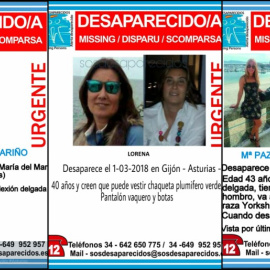 Avisos de desaparición de las tres mujeres asturianas.