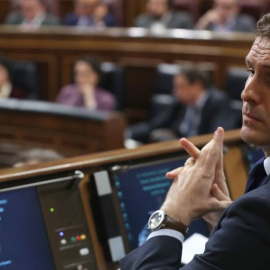 El líder del PP, Pablo Casado, en el Congreso. EFE