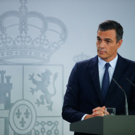 El presidente del Gobierno en funciones y líder del PSOE, Pedro Sánchez, en su comparecencia en el Palacio de la Moncloa, tras la ronda de consultas del rey en la que no ha podido designar candidato para la investidura. REUTERS/Javier Barba