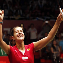 Carolina Marín celebra su triunfo en la final del Mundial de bádminton. - EFE