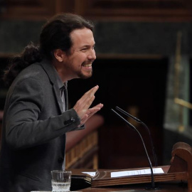 Pablo Iglesias durante el pleno monográfico de las pensiones / EFE
