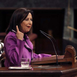 Margarita Robles durante su intervención en el debate sobre pensiones en el Congreso. |  BALLESTEROS (EFE)
