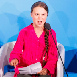 La activista sueca Greta Thunberg en el inicio de la Cumbre para la Acción Climática que se celebra en Nueva York. /EFE